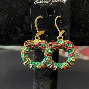 Festive Wreath Earrings with Red and Green Accents